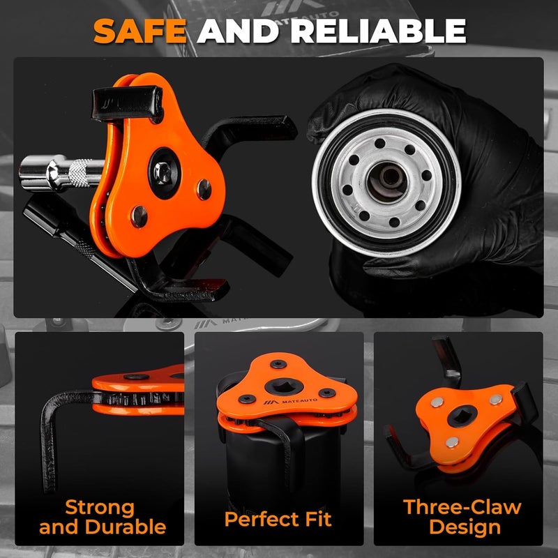 MateAuto Universal 3-Jaw Oil Filter Wrench Set, Adjustable 2-Way Operation, Heavy-Duty Oil Filter Removal Tool, High Torque for Auto, Trucks, Fits 2-1/2" to 5-1/2" Diameter, 1/2" or 3/8" Drive - Image 5